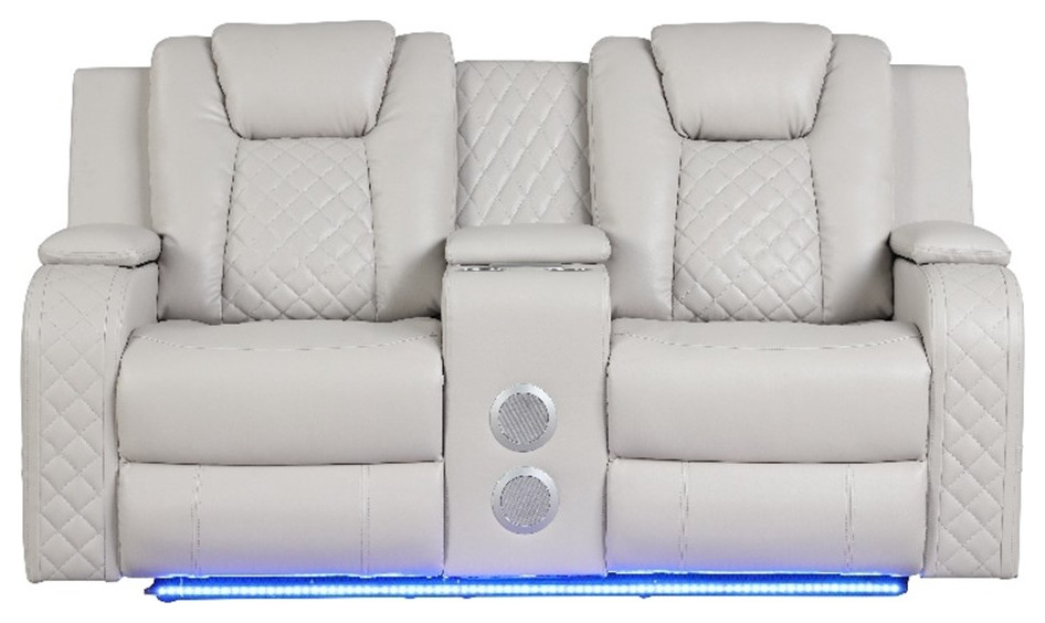 Benz LED  ampPower Reclining Loveseat Made With Faux Leather in Ice/ White   Contemporary   Loveseats   by Homesquare  Houzz