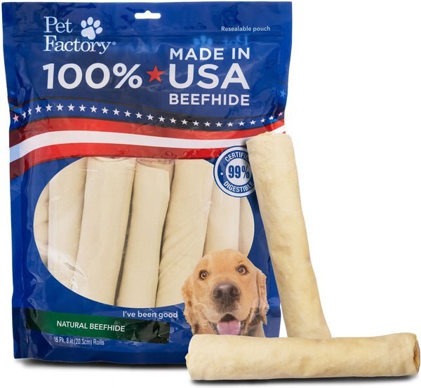 Pet Factory Beefhide 8-inch Rolls Natural Flavored Dog Hard Chews