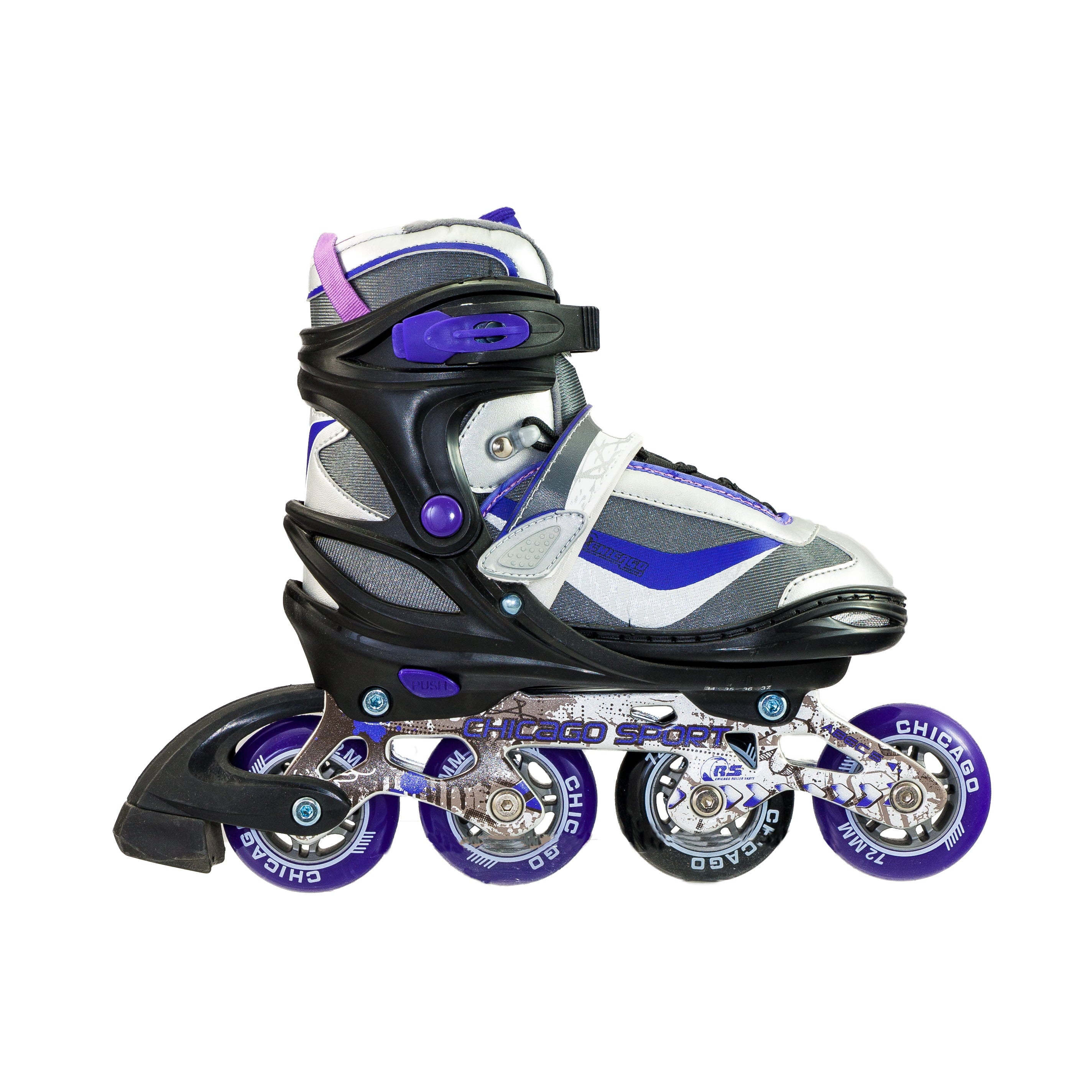 Chicago Kids' Adjustable Inline Skates Purple/Black/Gray JR Skates， Size 1-4