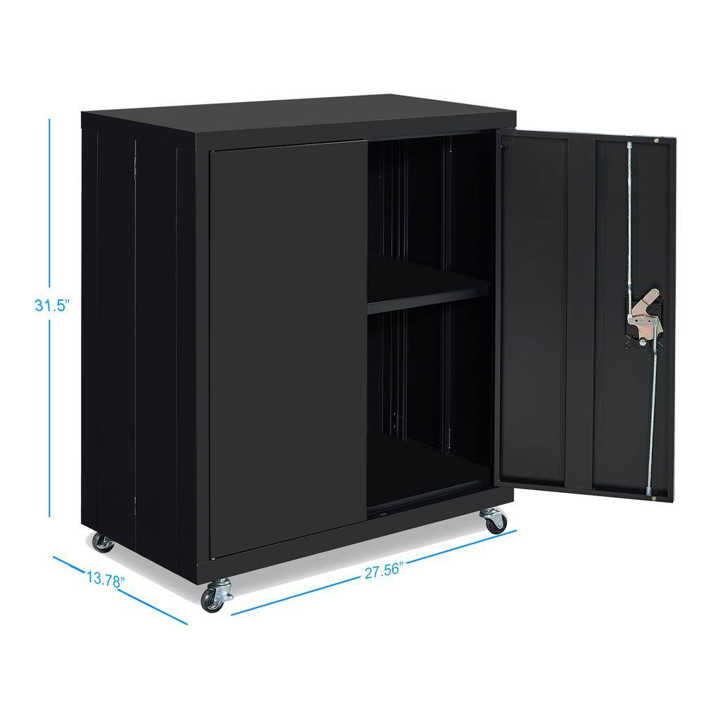 Black 27.56 in. W x 31.5 in. H 2-Tier Metal Lockable Storage File Cabinet with 2-Doors and 1-Adjustable Shelves LL-W32805557