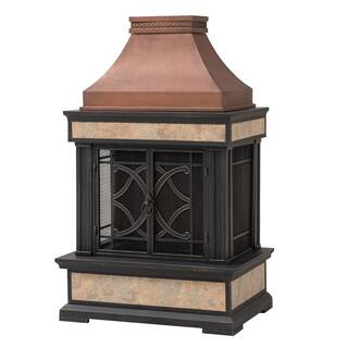 Sunjoy Curtis 56.69 in. Wood Burning Outdoor Fireplace with Bronze Highlights 169476