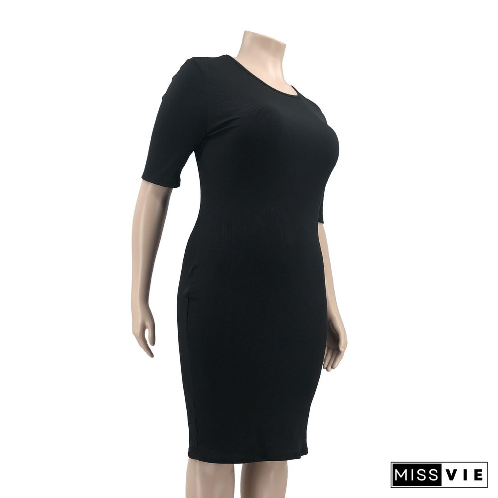 Plus Size Knitted Short Sleeve O Neck Pencil Dresses