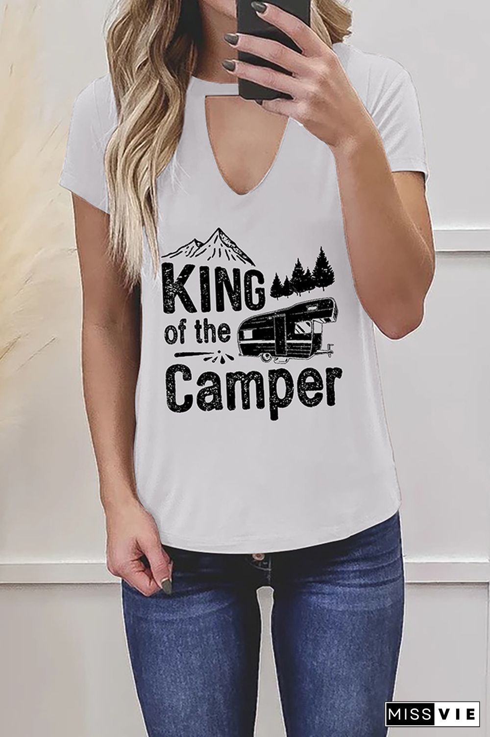 King Of The Camper Graphic Tees for Women Wholesale Short Sleeve T shirts Top