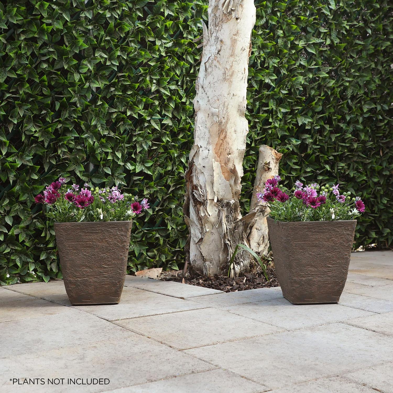 Alpine Corporation 10  x 11  StoneLook Planters Brown Set of 2  Crowdfused