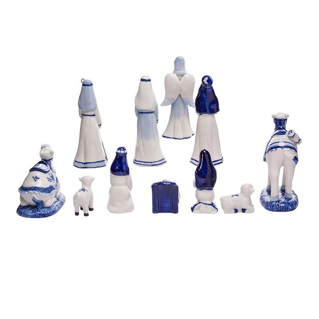 Kurt Adler 1 97 6 7 Inch Porcelain Delft Blue Nativity Set 11 piece Set