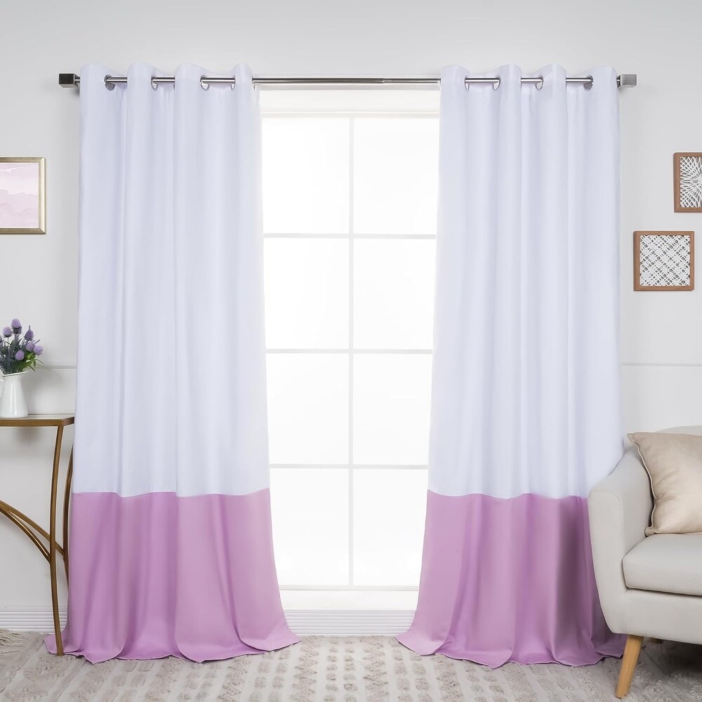 Color Blocked Cotton Blend Blackout Lined Grommet Curtains  Set of 2   84\