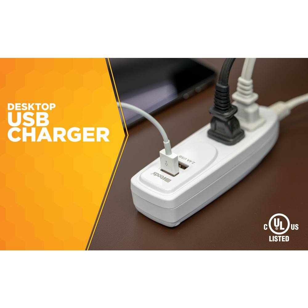 Woods 4 ft. 2-Outlet Desktop USB Charger Extension Cord 41226