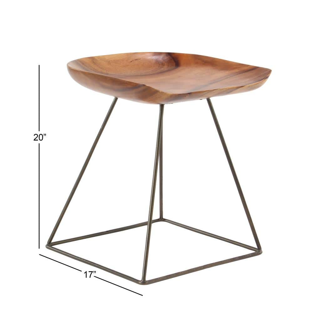 Litton Lane 20 in. Brown Metal Rustic Stool 28412