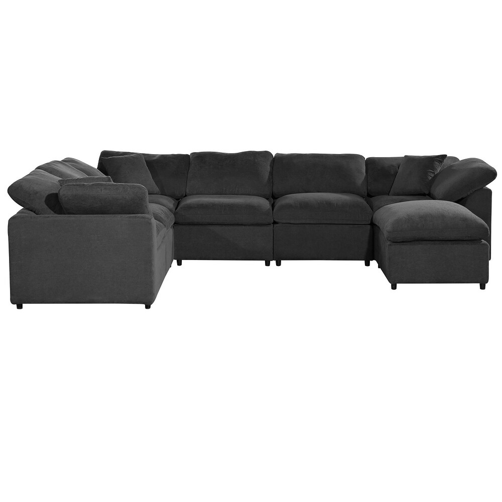 Grey L Shape Sectional Sofa Living Room Corner Sofa with Ottoman