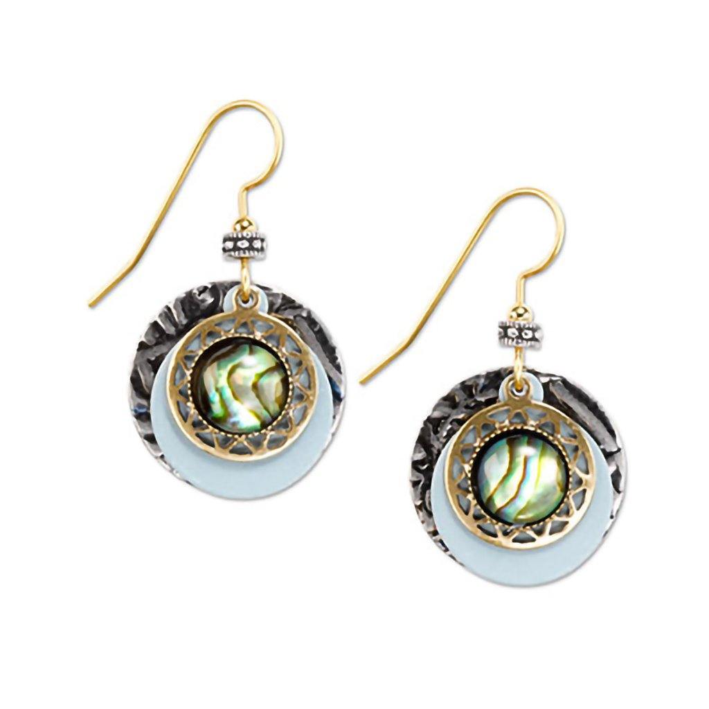 Silver Forest Earrings - Genuine Abalone with Layered Disks Dangle Earrings