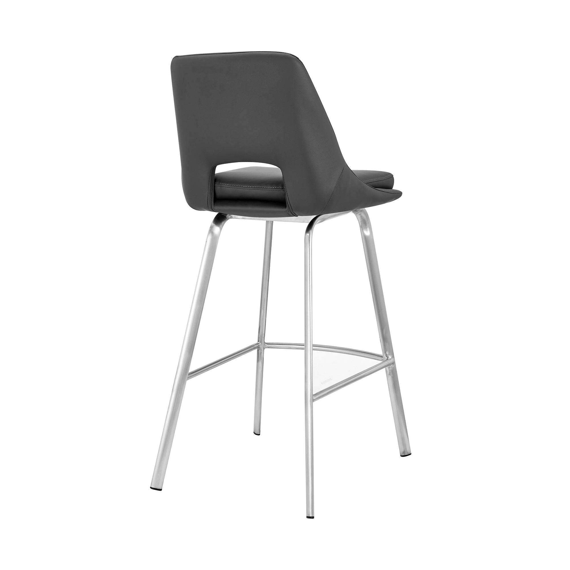 Carise Gray Faux Leather and Brushed Stainless Steel Swivel 30 Bar Stool