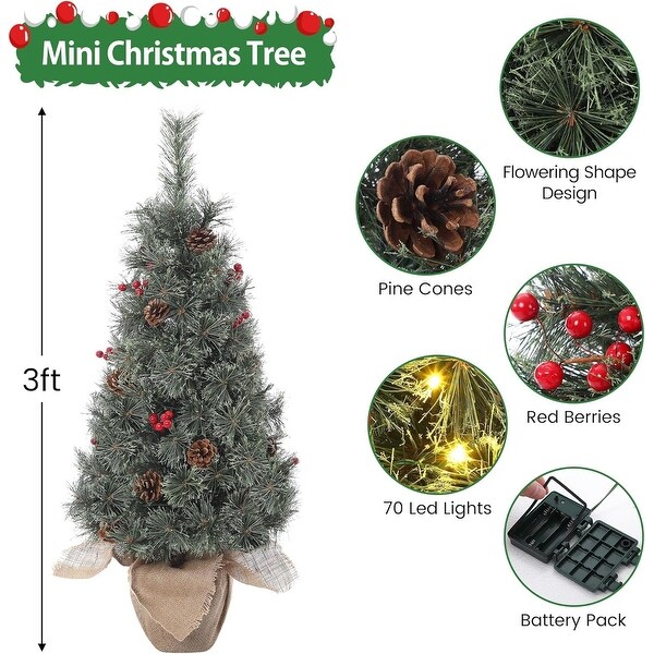 Christmas Tree，3ft PreLit Mini Christmas Tree with 78 Warm White LED Lights