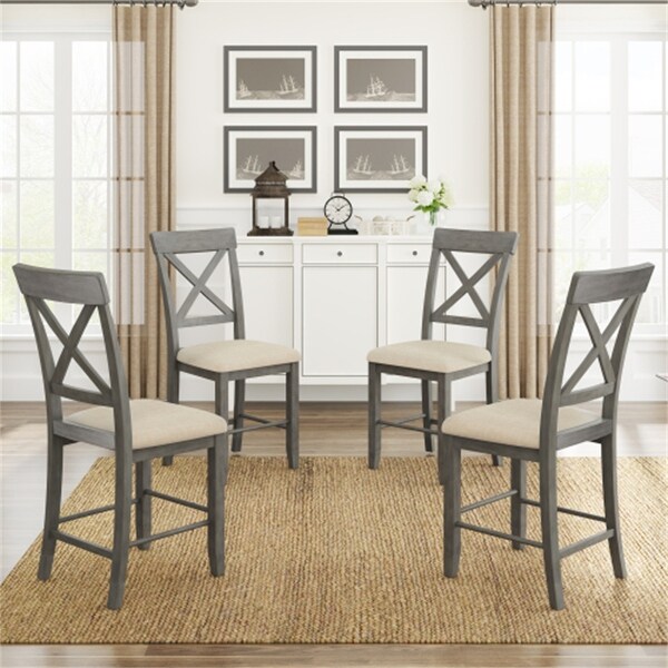 Wood 5-Piece Counter Height Dining Table Set with 4 Upholstered Chairs