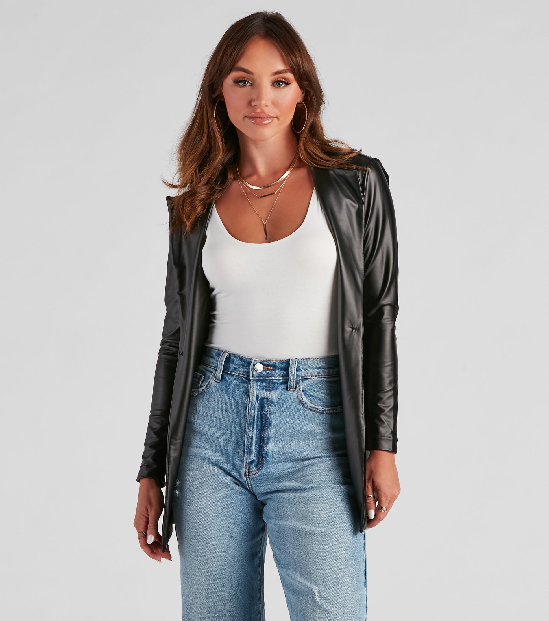 Classic Faux Leather Blazer