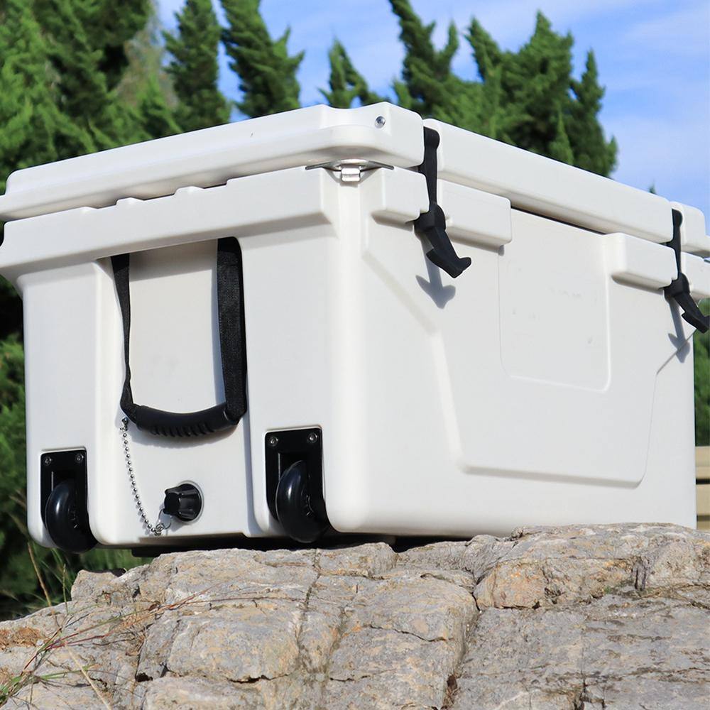 Tenleaf 65 qt. Antique White Outdoor Cooler Fish Ice Chest Box Camping Cooler Box SXB6458178