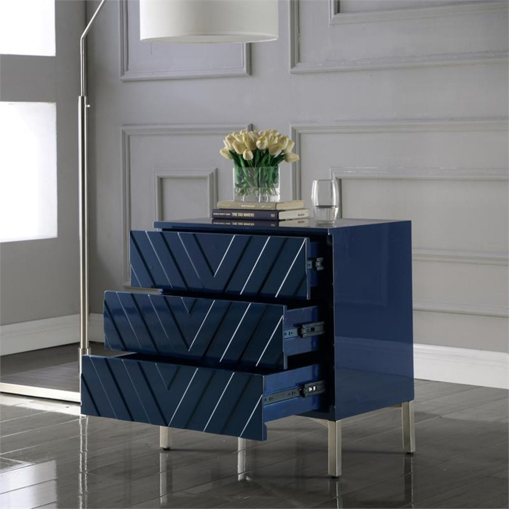 Home Square Collette Accent Table in Navy Lacquer  ampChrome   Set of 2   Contemporary   Side Tables And End Tables   by Homesquare  Houzz