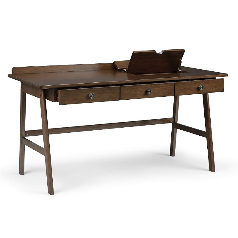 Simpli Home Rylie Solid Wood Contemporary Desk - Natural Aged Brown