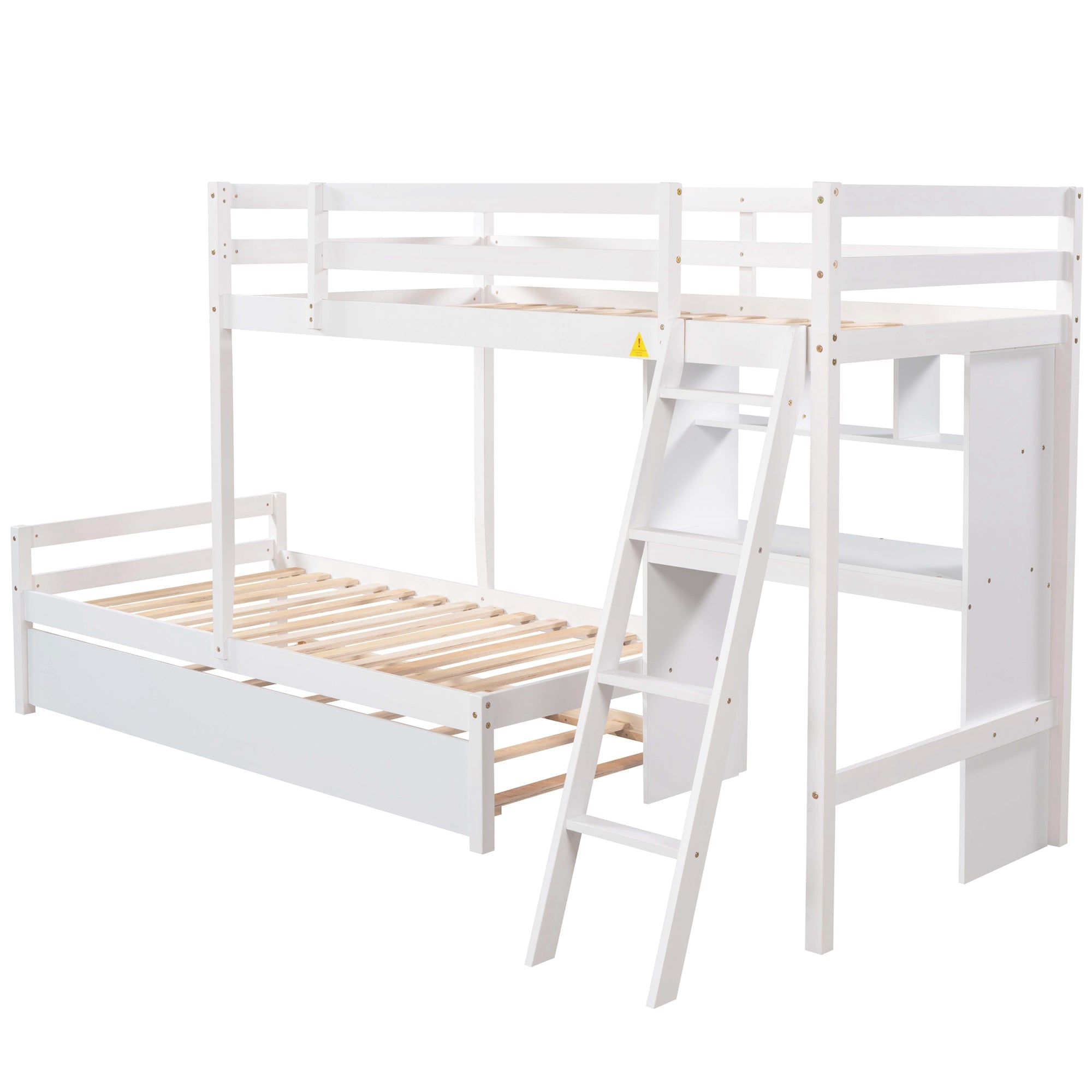 EUROCO Twin over Twin Bunk Bed with Desk and Trundle for Kids Bedroom, White