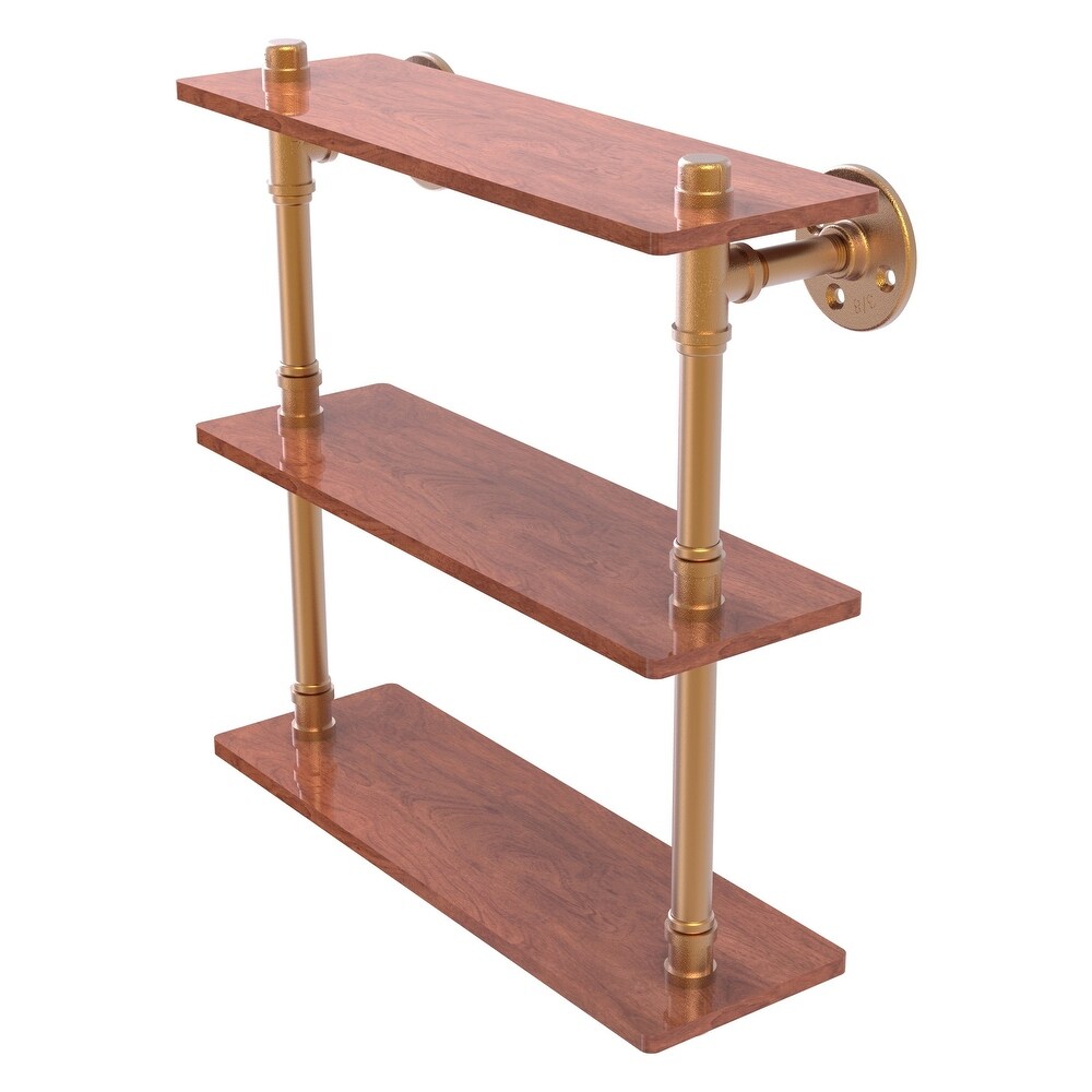 ied Brass Pipeline Collection 16 Inch Ironwood Triple Shelf