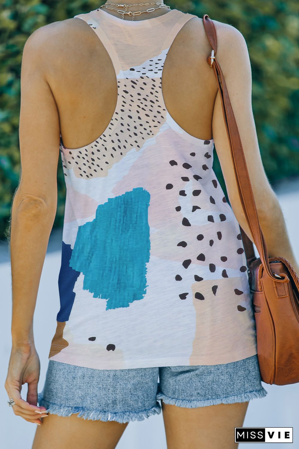 Multicolor Mixed Abstract Print Racerback Tank Top