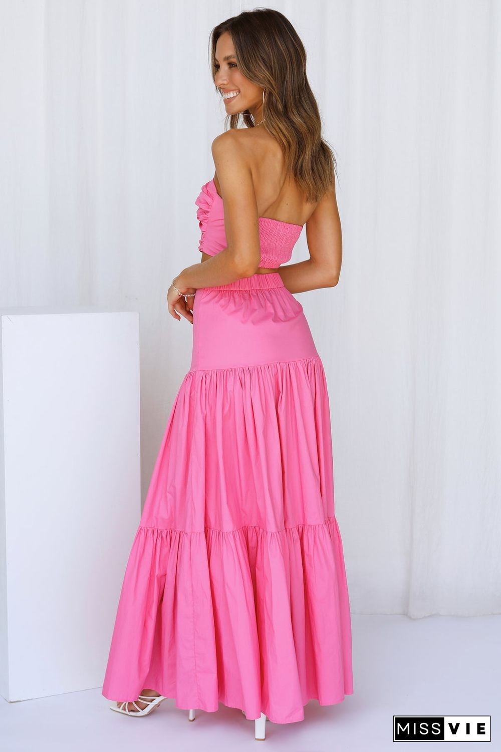 Hot Pink Off Shoulder Top and Skirt Sets