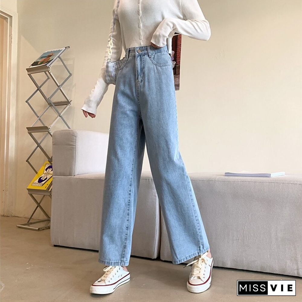 Woman Jeans High Waist Clothes Wide Leg Denim Clothing Blue Streetwear Vintage Quality Fashion Harajuku Straight Pants