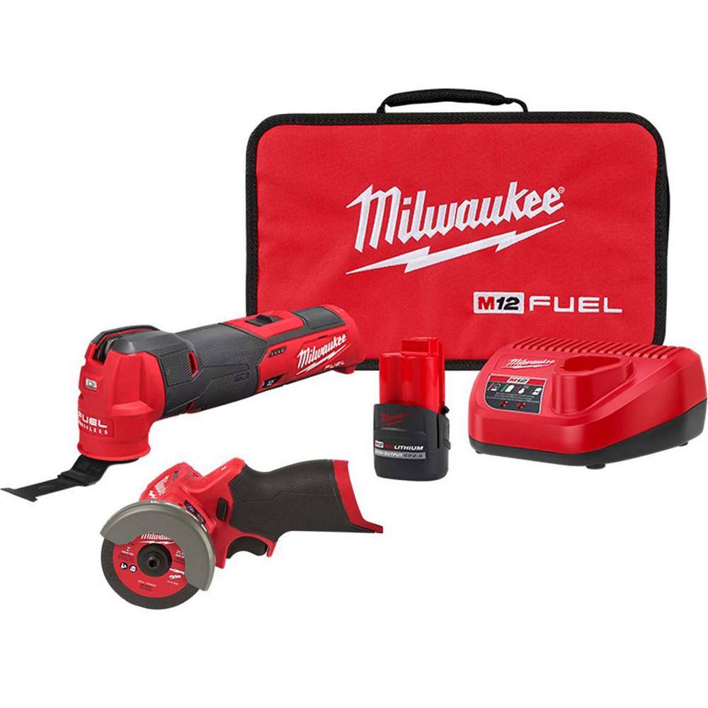 MW M12 FUEL 12-Volt Lithium-Ion Cordless Oscillating Multi-Tool Kit w3 in. Cut Off Saw 2526-21HO-2522-20