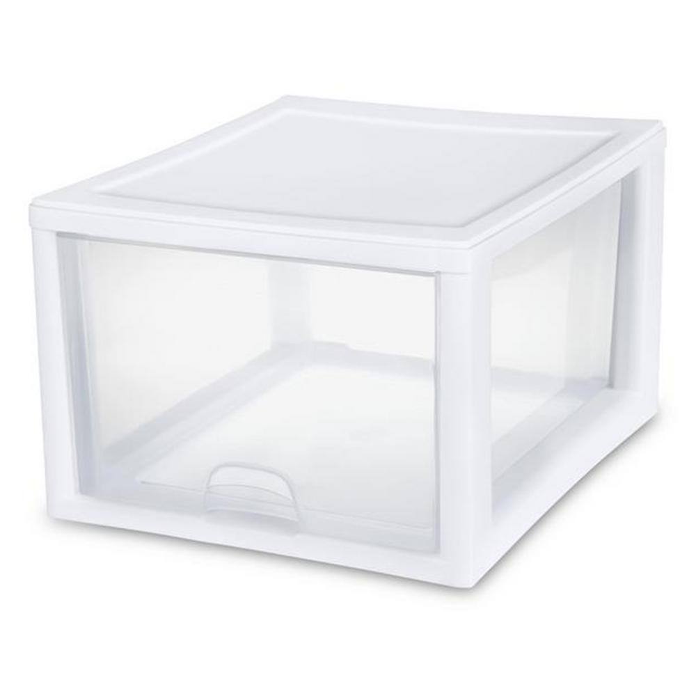 Sterilite 27 qt. Plastic Modular Stacking Storage Drawer Container in Clear 4 Pack 4 x 23108004