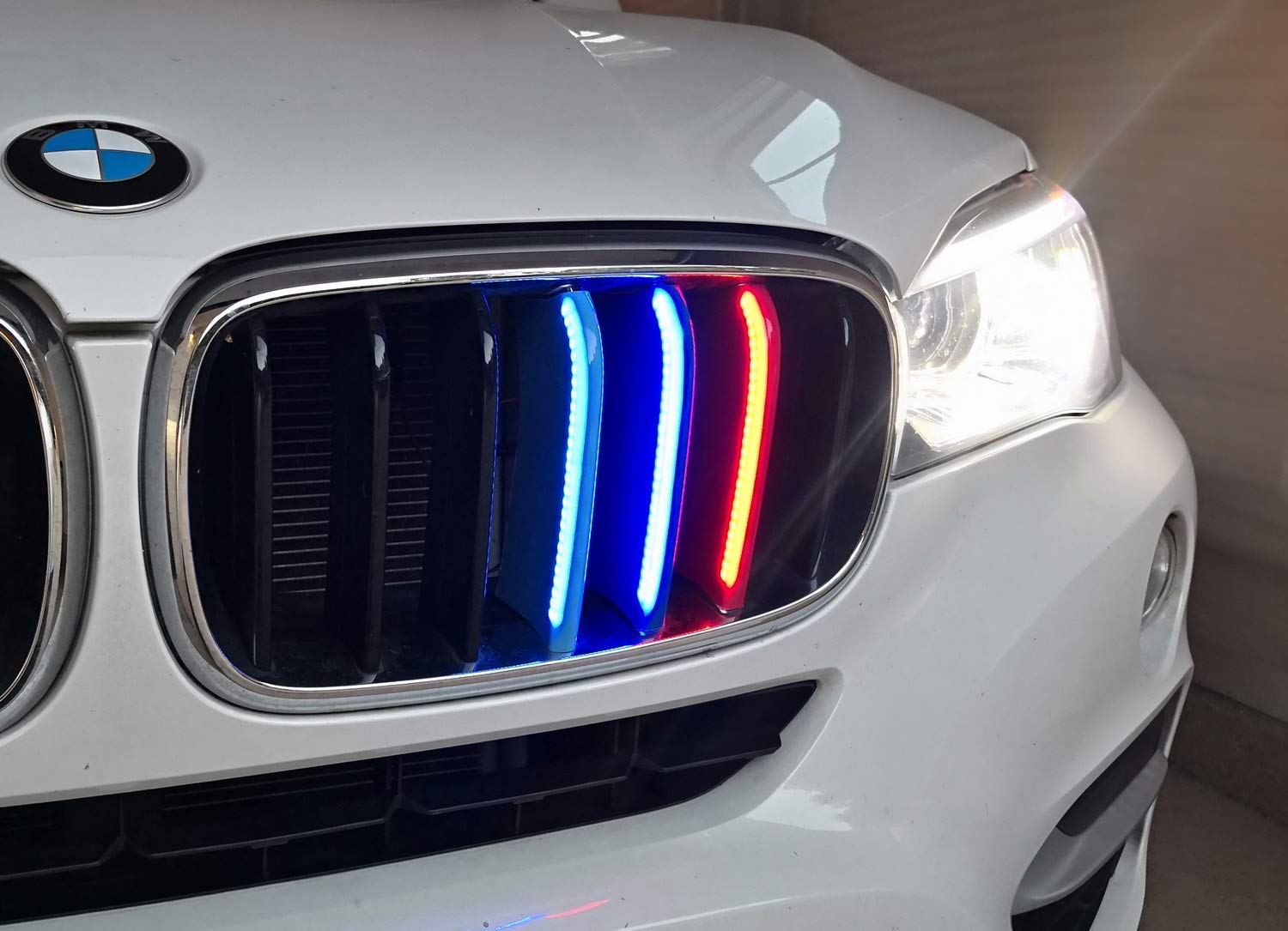 iJDMTOY LED Illuminated M-Color， LED Front Grille Insert Trims Compatible With 2014-18 BMW X5 and 2015-16 X6 7-Beam Standard Center Kidney Grill