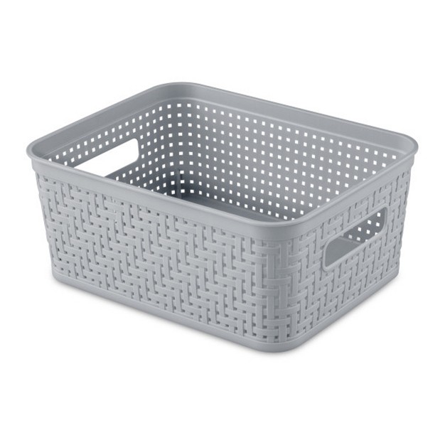 Sterilite 10x8x4 25 Inch Rectangular Weave Pattern Short Basket W Handles For Pantry Bathroom amp Laundry Room Storage Organization Cement 16 Pack