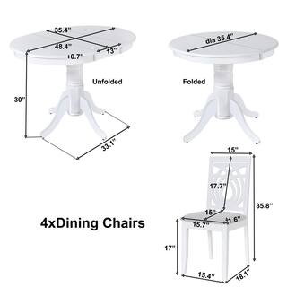 Harper  Bright Designs Mid-Century 5-Piece White Round MDF Top Dining Set Seats 4 With Extendable Table DT130AAK