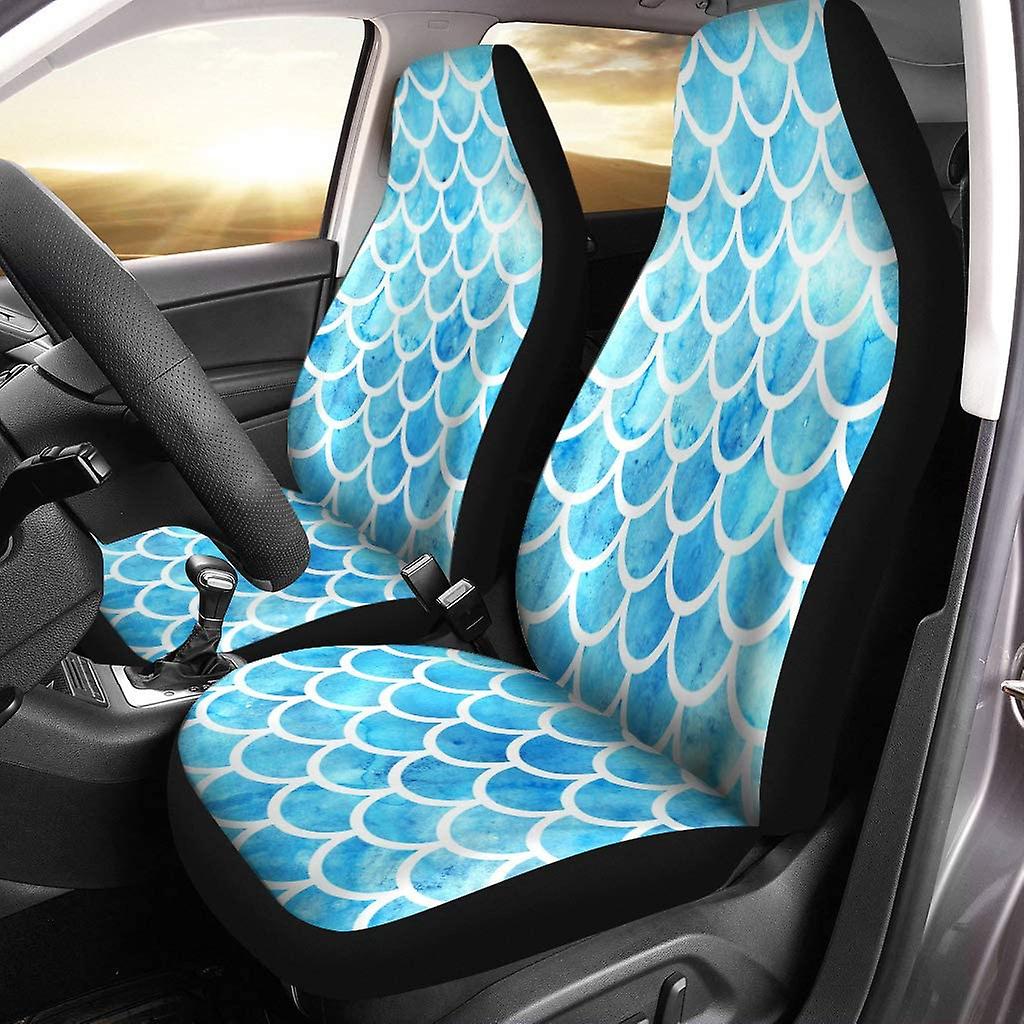 Set Of 2 Car Seat Covers Watercolor Blue White Fish Scale Texture Universal Auto Front Seats Protector Fits For Car，suv Sedan，truck