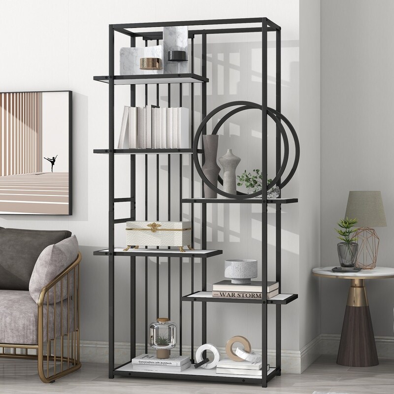 6 Tier Bookshelf  Industrial Bookcases with Metal Frame  Open Large Book Shelf  Tall Display Shelves for Home and Office