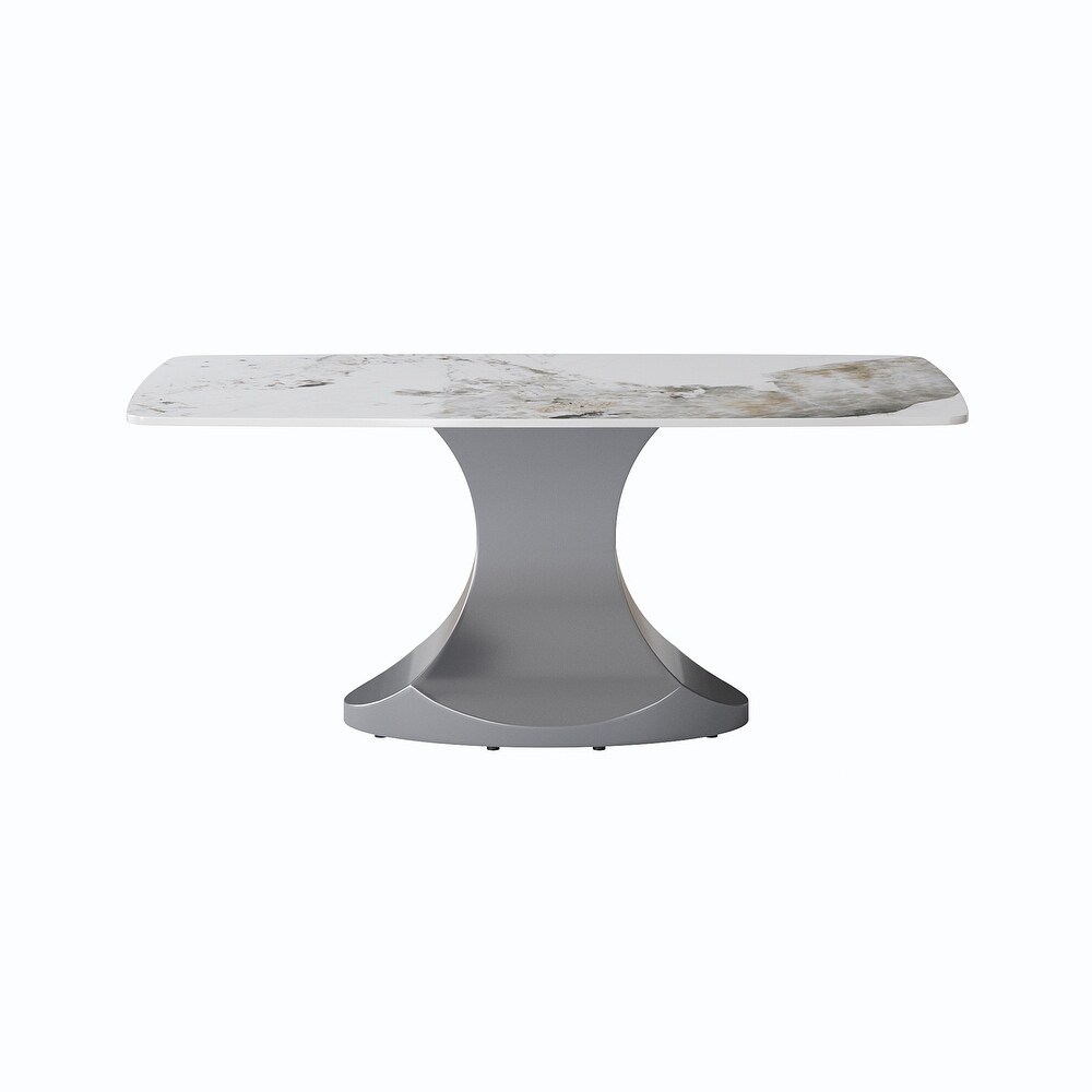 Dining Table for 6~8 Person  Faux Marble Kitchen Dining Table with Grey Pedestal.