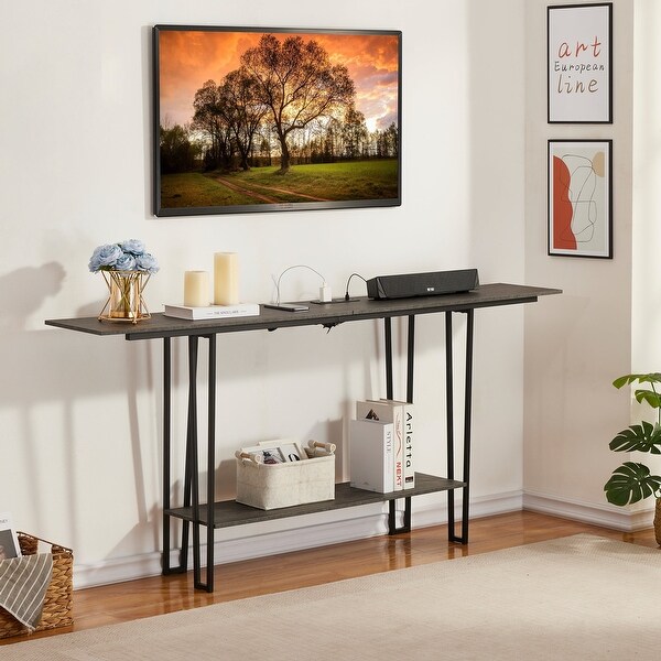 Industrial Rectangular Console Table with 2 Outlet and 2 USB Charging Ports