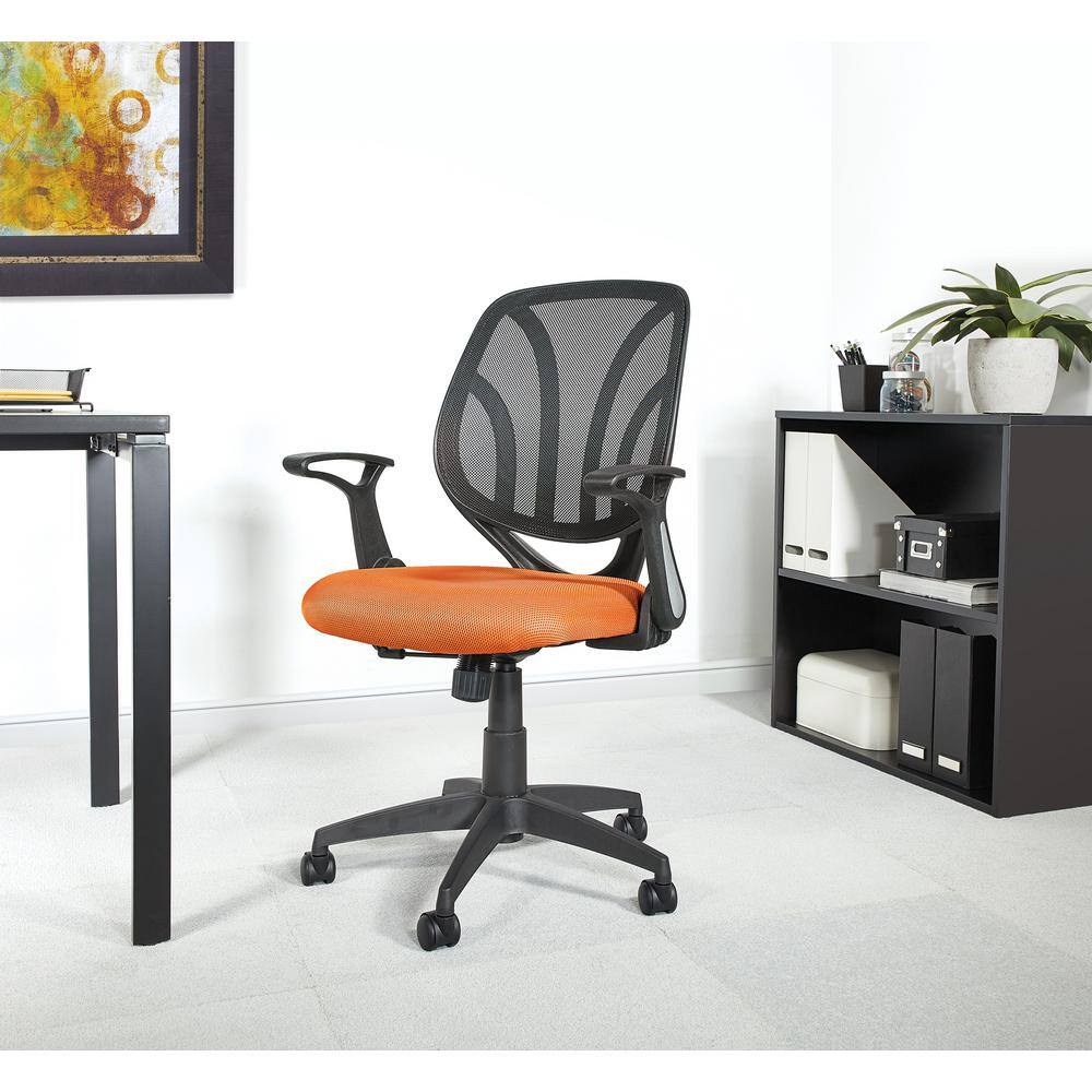 Office Star Products Orange Mesh Screen Back Chair with Flip Arms and Silver Accents EM69202N-18