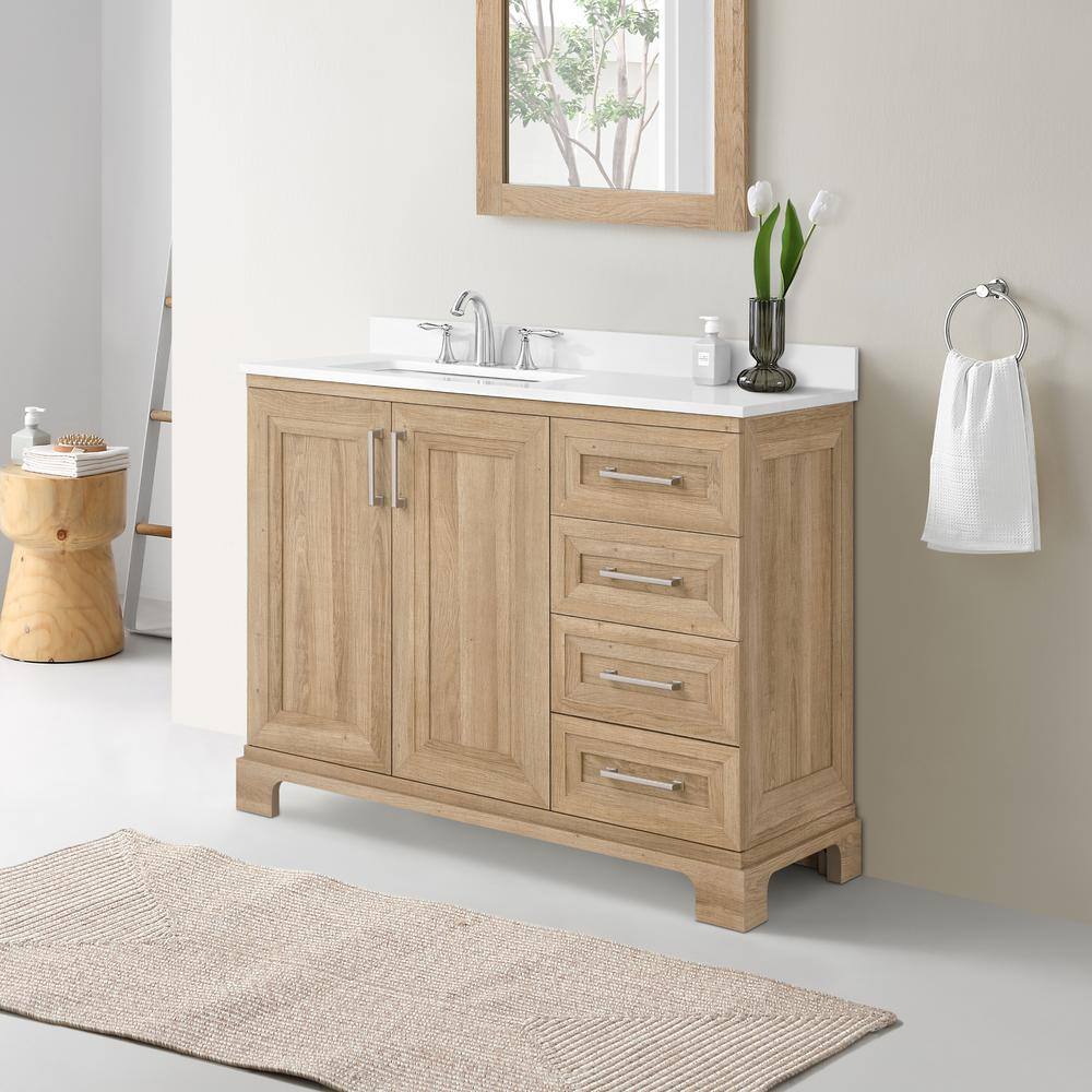 Glacier Bay Sinita 42 in. W x 19 in. D 34.50 in. H Bath Vanity in Natural Oak with White Cultured Marble Top Sinita 42NO