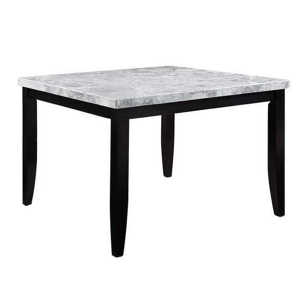 Zee 54 Inch Wood Counter Height Dining Table， Square Marble Top， Black