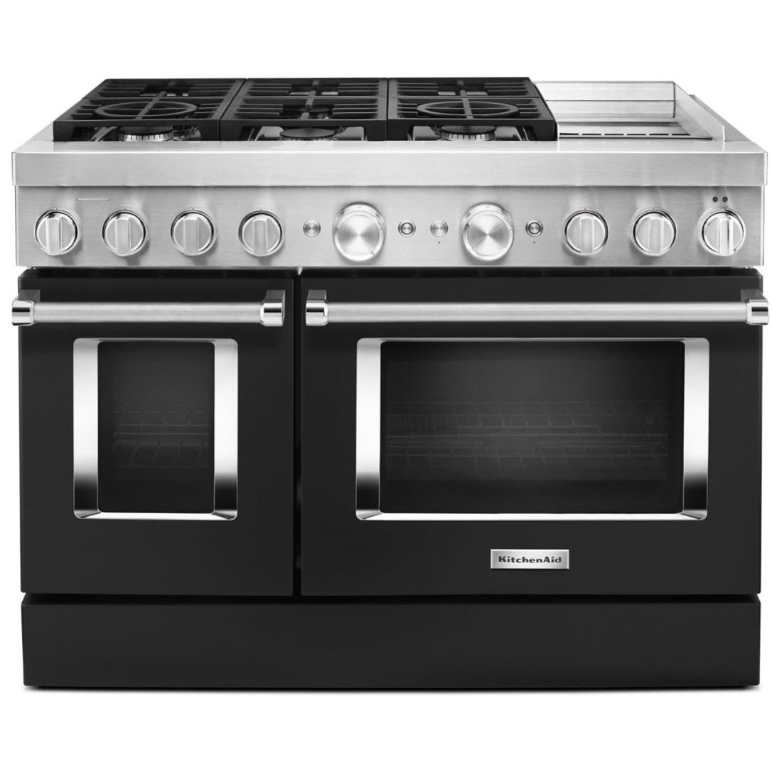 KitchenAid 48-inch Freestanding Dual Fuel Range with Even-Heat? True Convection KFDC558JBK