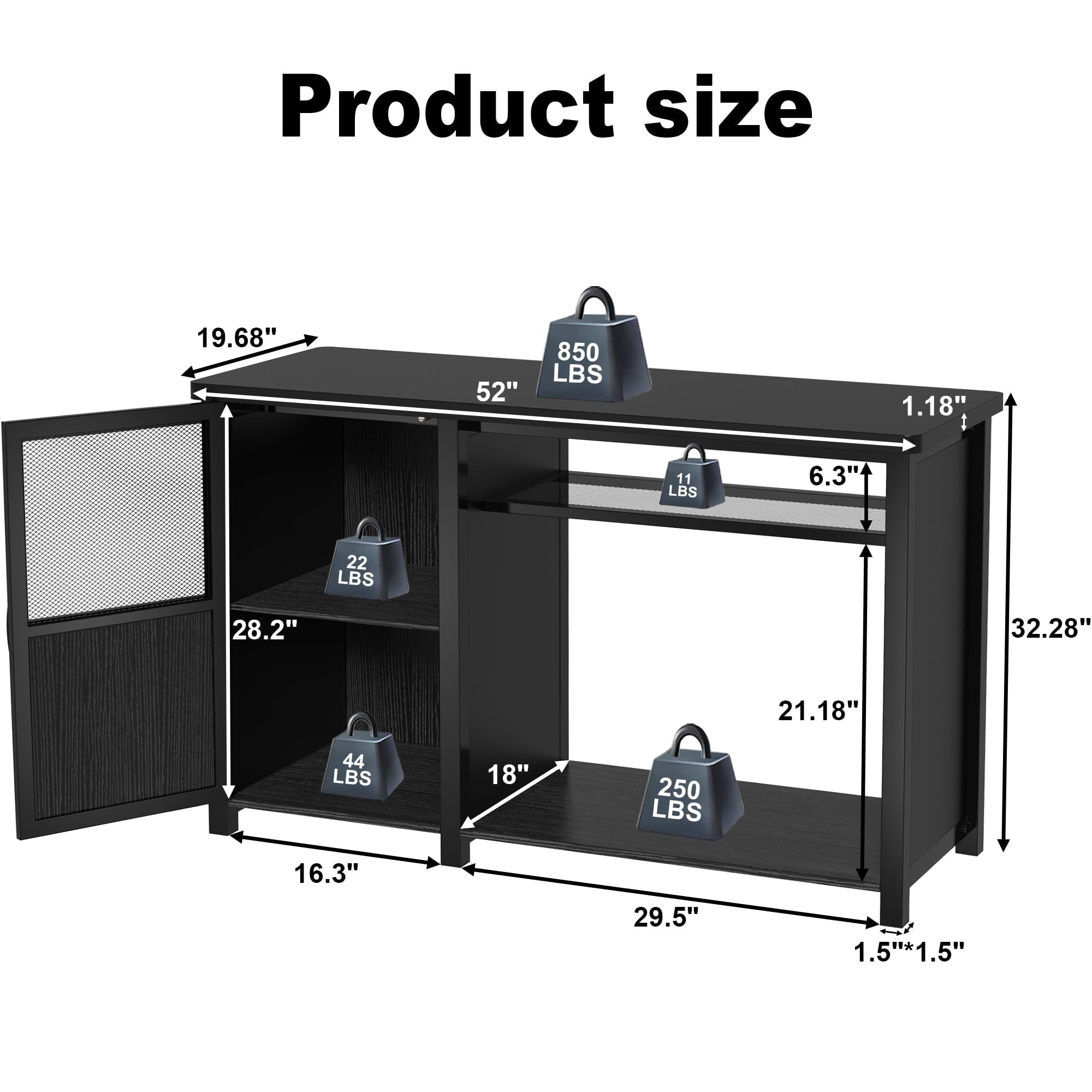 55-75 Gallon Fish Tank Stand Heavy Duty Metal Aquarium Stand with Cabinet，52