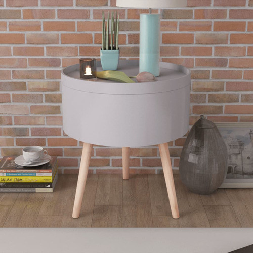 vidaXL Side Table with Serving Tray Sofa End Coffee Table Furniture Round Gray   Midcentury   Side Tables And End Tables   by vidaXL LLC  Houzz