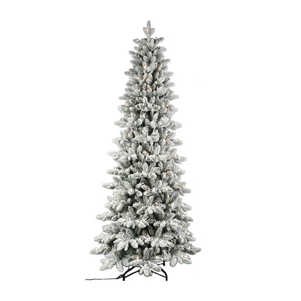 7.5' PreLit Flocked Artificial Christmas Tree，Warm White Lights