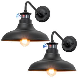 C Cattleya 1-Light Matte Black Motion Sensing Dusk to Dawn Gooseneck Outdoor Wall Lantern Sconce (2-Pack) CA2196-2W