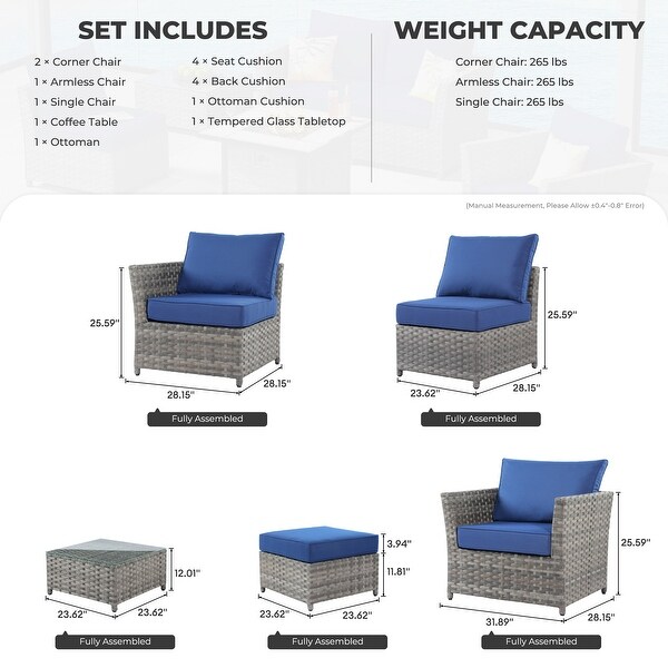 HOOOWOOO Patio Furniture Outdoor 6piece Grey Rattan Sectional Set with Ottoman