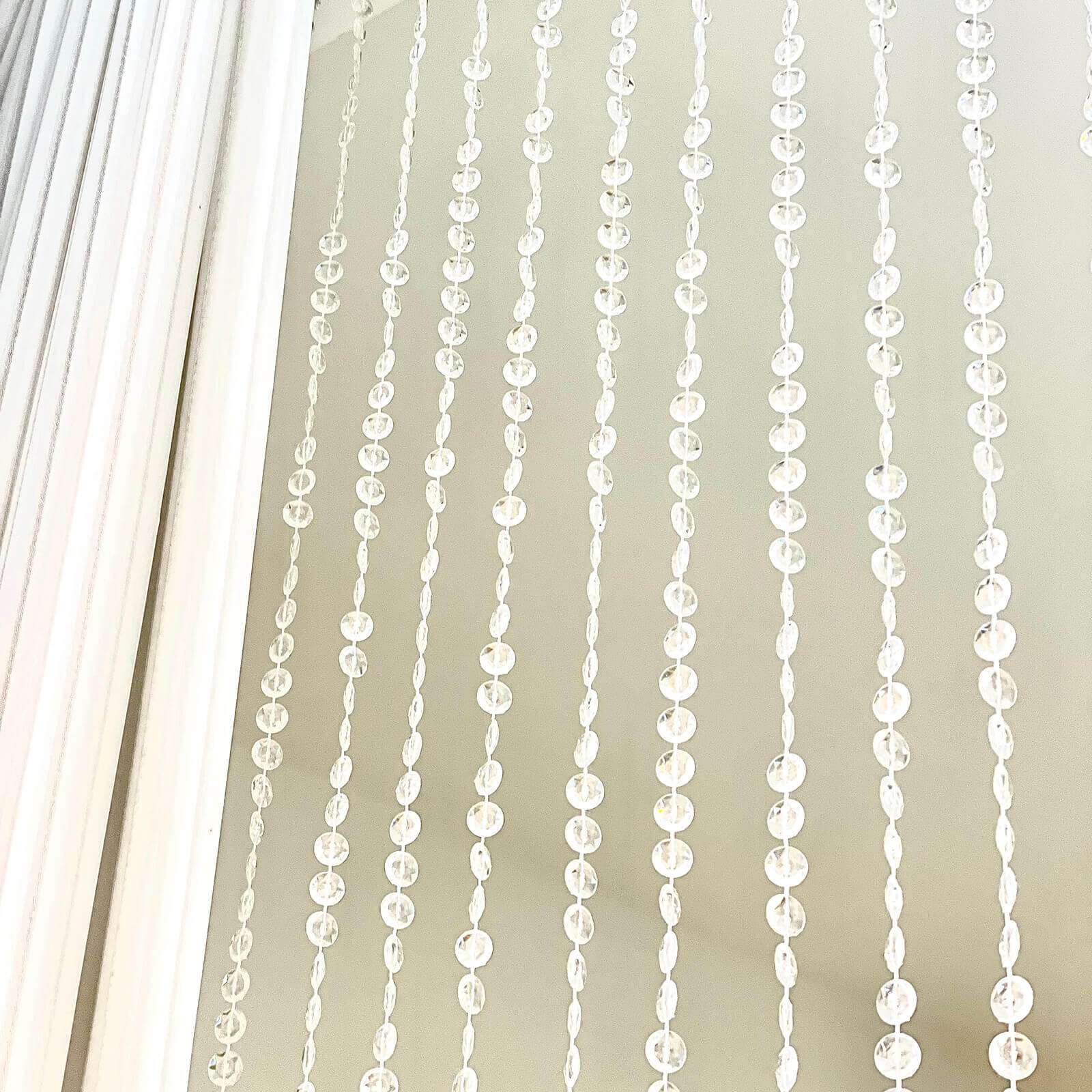 Acrylic Crystal Beaded Curtain with Polyester Rod Pocket, 43 Strands Room Divider Clear Diamond Cut Beads Doorway String Curtain - 5ftx16ft