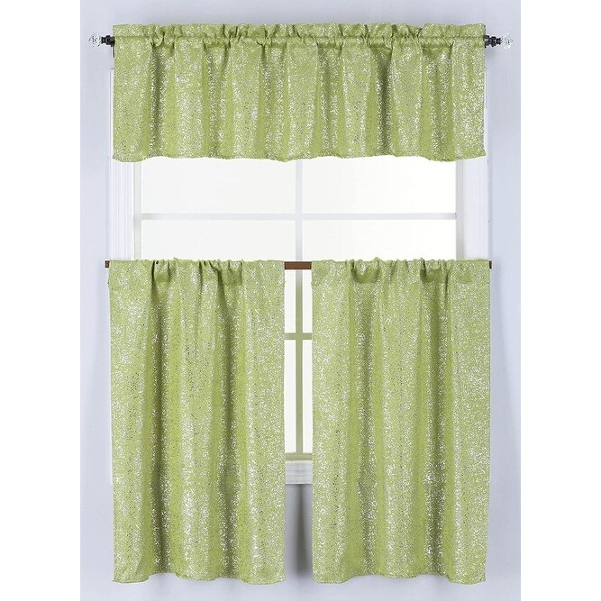 3 PC Sabrina Kitchen Curtain Set Decorative Blackout Printed Foil Window Panels   Set of 1 (54 in x 15 in)   2 (27 in x 36 in)