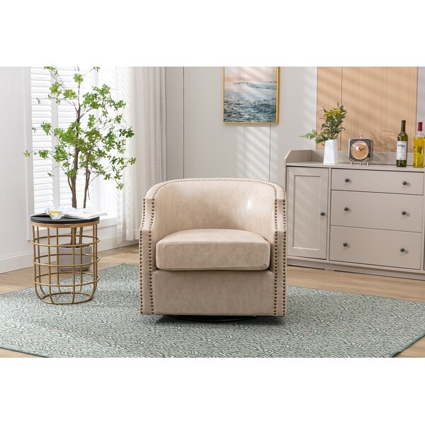 Living Room Accent Chairs Swivel Chair Modern Small Club Arm Chairs Lounge Chairs with Nailheads Barrel Chair， Beige