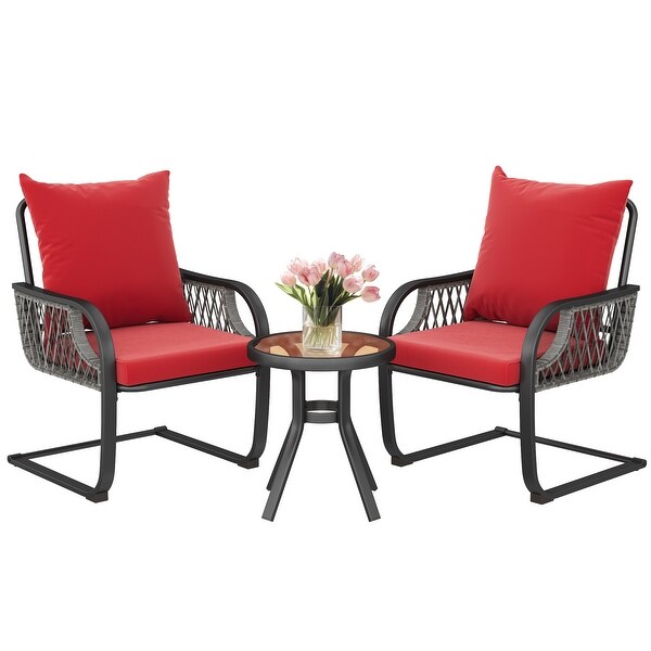 Moasis Red 3 PCs Patio Bistro Set Outdoor Furniture with Cushioned Seats