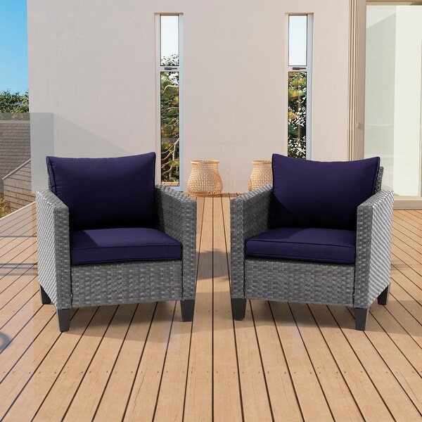 BONOSUKI 2Pcs Patio Single Sofa Set Grey Rattan Outdoor Furniture Set