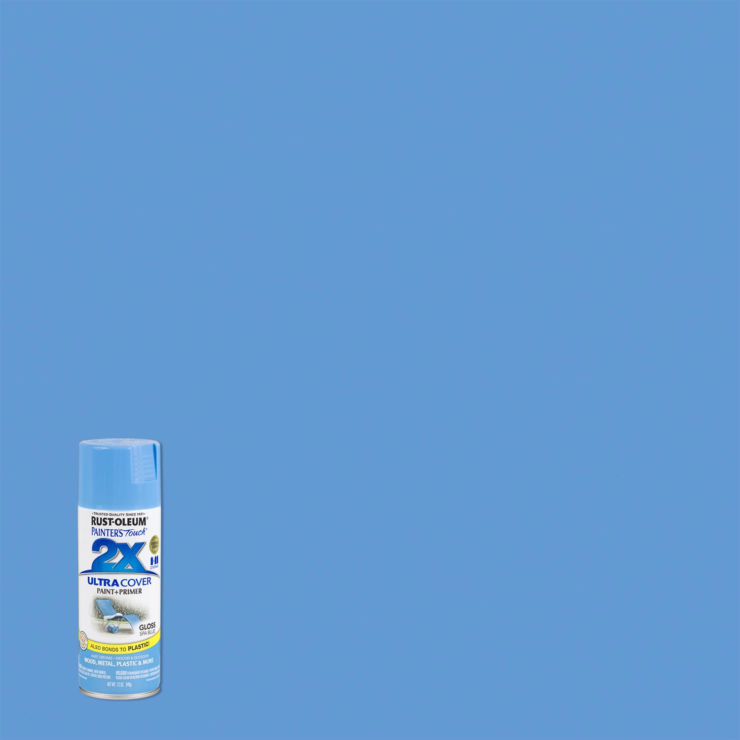 Rust-Oleum Painter\u0027s Touch 2X Ultra Cover Gloss Spa Blue Paint+Primer Spray Paint 12 oz